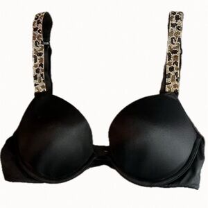 NWOT VS Victoria’s Secret Very Sexy Rhinestone Straps Push Up Bra Black 36D